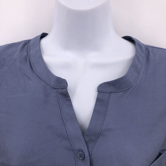 The Limited Sz S Blue Blouse Button Front 3/4 Sleeve Silky Mixed Media Shirt Top - Picture 2 of 5